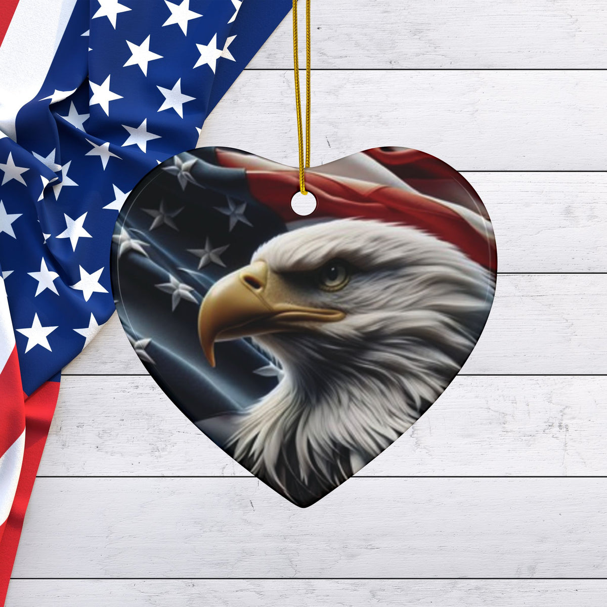 Patriotic Eagle Ornaments - American Flag Backdrop - 2 Sided Same Pic -