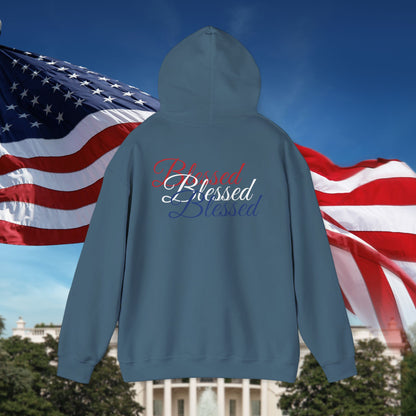 Blessed Hoodie - Patriotic Red White Blue - Unisex Pullover - Front & Back Print - S-5XL