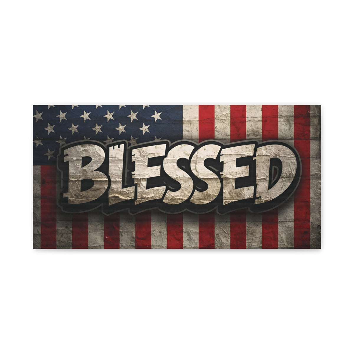 Blessed Vintage American Flag Canvas Wall Art - Patriotic Home Decor
