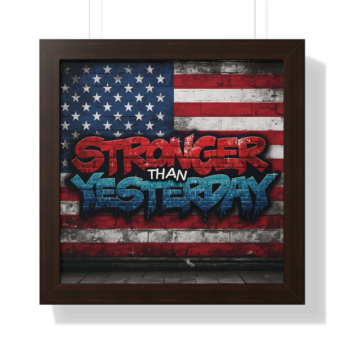 Patriotic Stronger Than Yesterday - Red White Blue - Wall Art Print, Framed Horizontal Poster, Inspirational Home Decor, Gift for Veterans, Americana Decor, Motivational Art