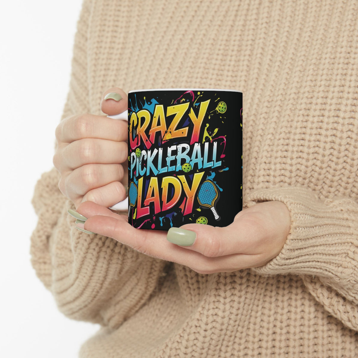 Crazy Pickleball Lady Mug - Colorful Design - 11oz/15oz - Funny Pickleball Gift