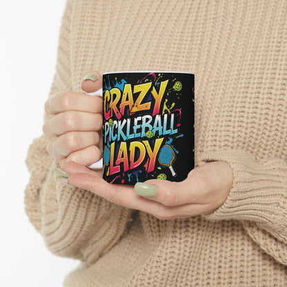 Crazy Pickleball Lady Mug - Colorful Design - 11oz/15oz - Funny Pickleball Gift