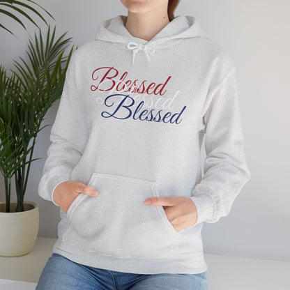 Blessed Hoodie - Patriotic Red White Blue - Unisex Pullover - Front & Back Print - S-5XL