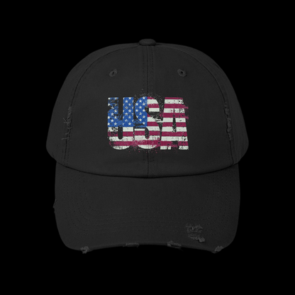 USA Distressed Flag Cap - Unisex Cotton Twill Hat - Patriotic Headwear