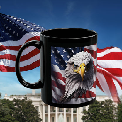 Thank You For Your Service Black Mug - Patriotic American Flag Bald Eagle - 11oz