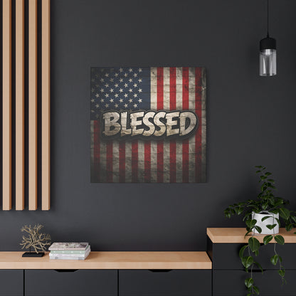 Blessed Vintage American Flag Canvas Wall Art - Patriotic Home Decor