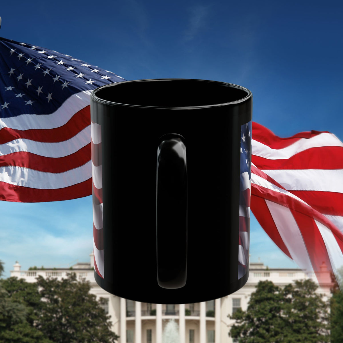 Thank You For Your Service Black Mug - Patriotic American Flag Bald Eagle - 11oz