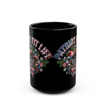 Patriot Fit Life Christmas Coffee Mug - Eagle Wreath with Flags, Lights & Stars Bow | 11oz & 15oz