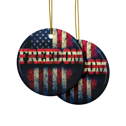 Patriotic Ornaments - Freedom American Flag Design - Red White & Blue - Same Design Both Sides