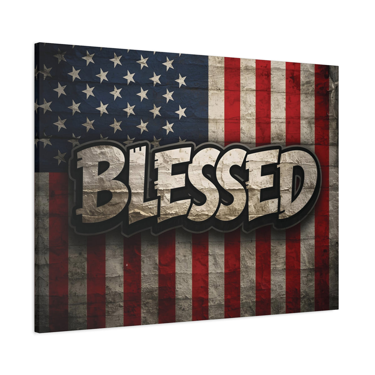 Blessed Vintage American Flag Canvas Wall Art - Patriotic Home Decor
