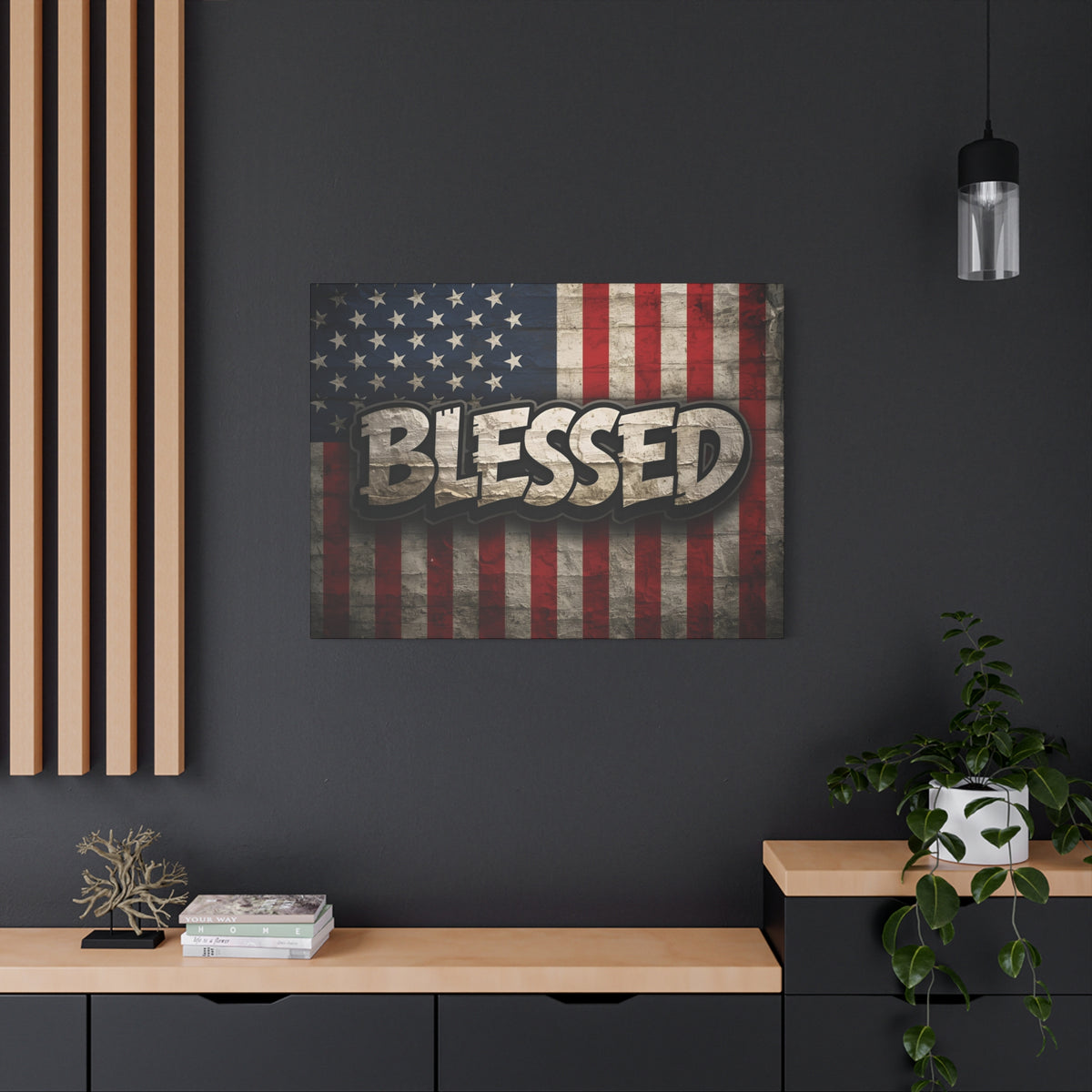 Blessed Vintage American Flag Canvas Wall Art - Patriotic Home Decor