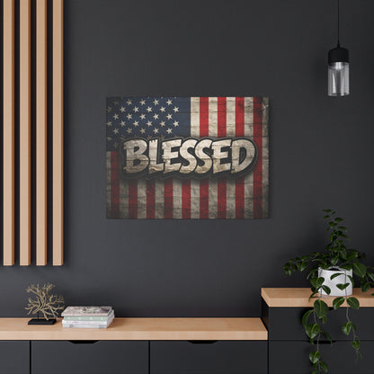 Blessed Vintage American Flag Canvas Wall Art - Patriotic Home Decor