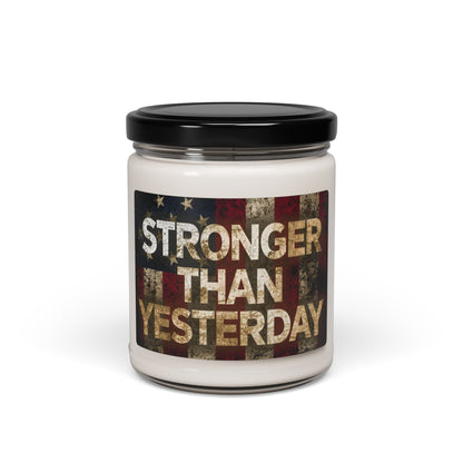 Stronger Than Yesterday Scented Soy Candle - 9oz - Patriotic American Flag - Motivational Home Decor Gift