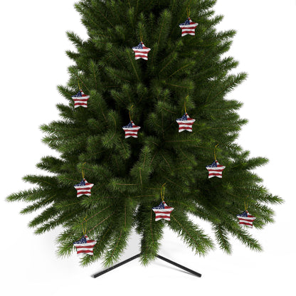Ceramic Ornaments - White Blessed Print - American Flag Backdrop - Red White & Blue Design (1-10pcs)