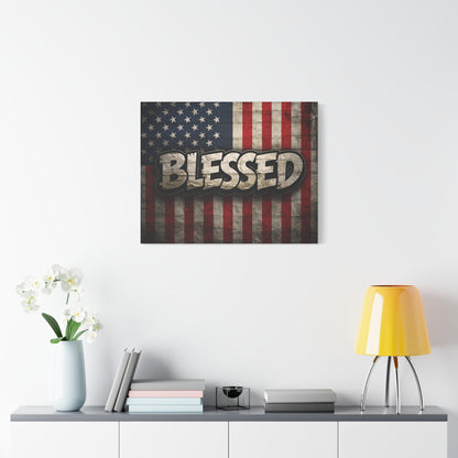 Blessed Vintage American Flag Canvas Wall Art - Patriotic Home Decor