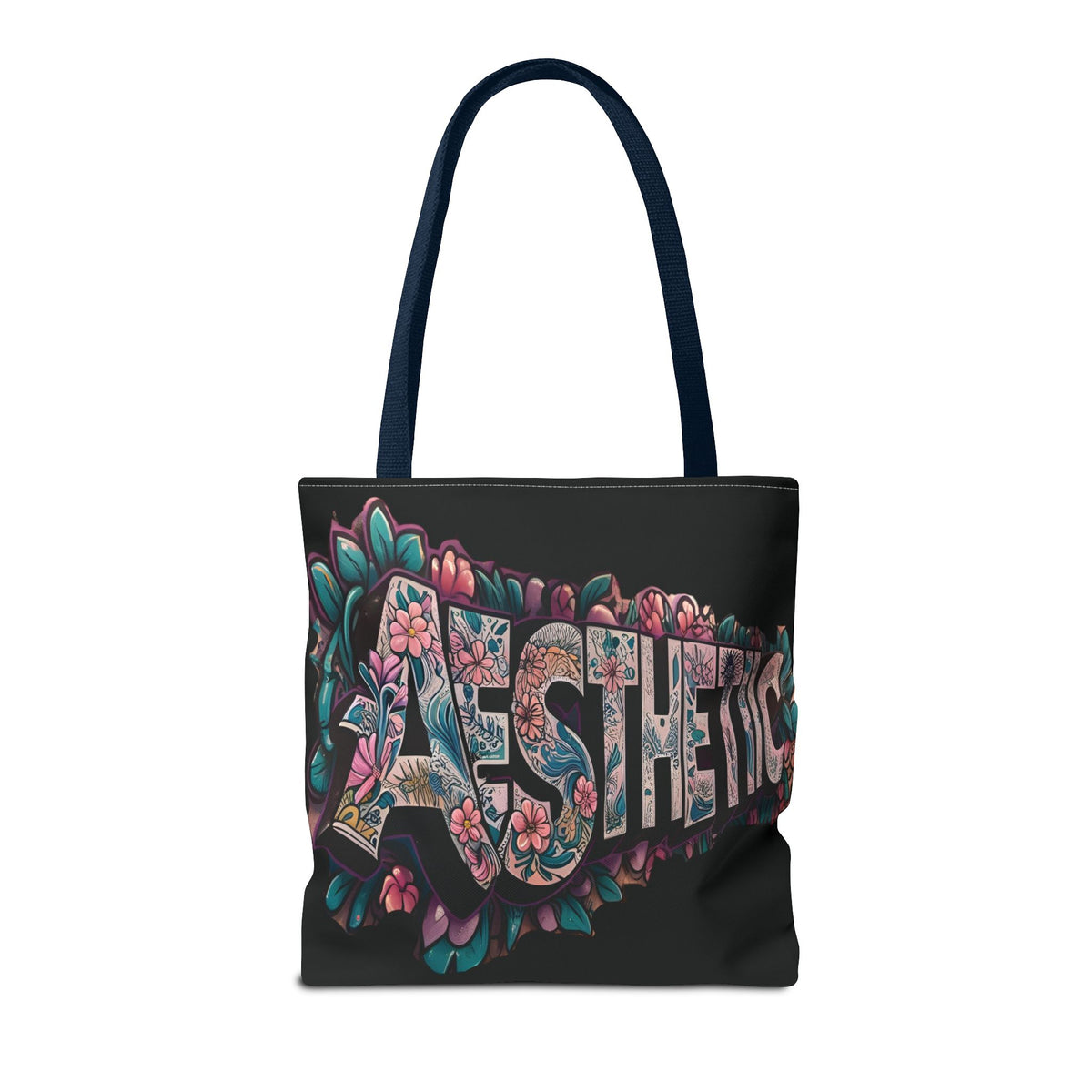 Aesthetic Black Floral Tote Bag - Eco-Friendly Shopping Bag - 3 Sizes