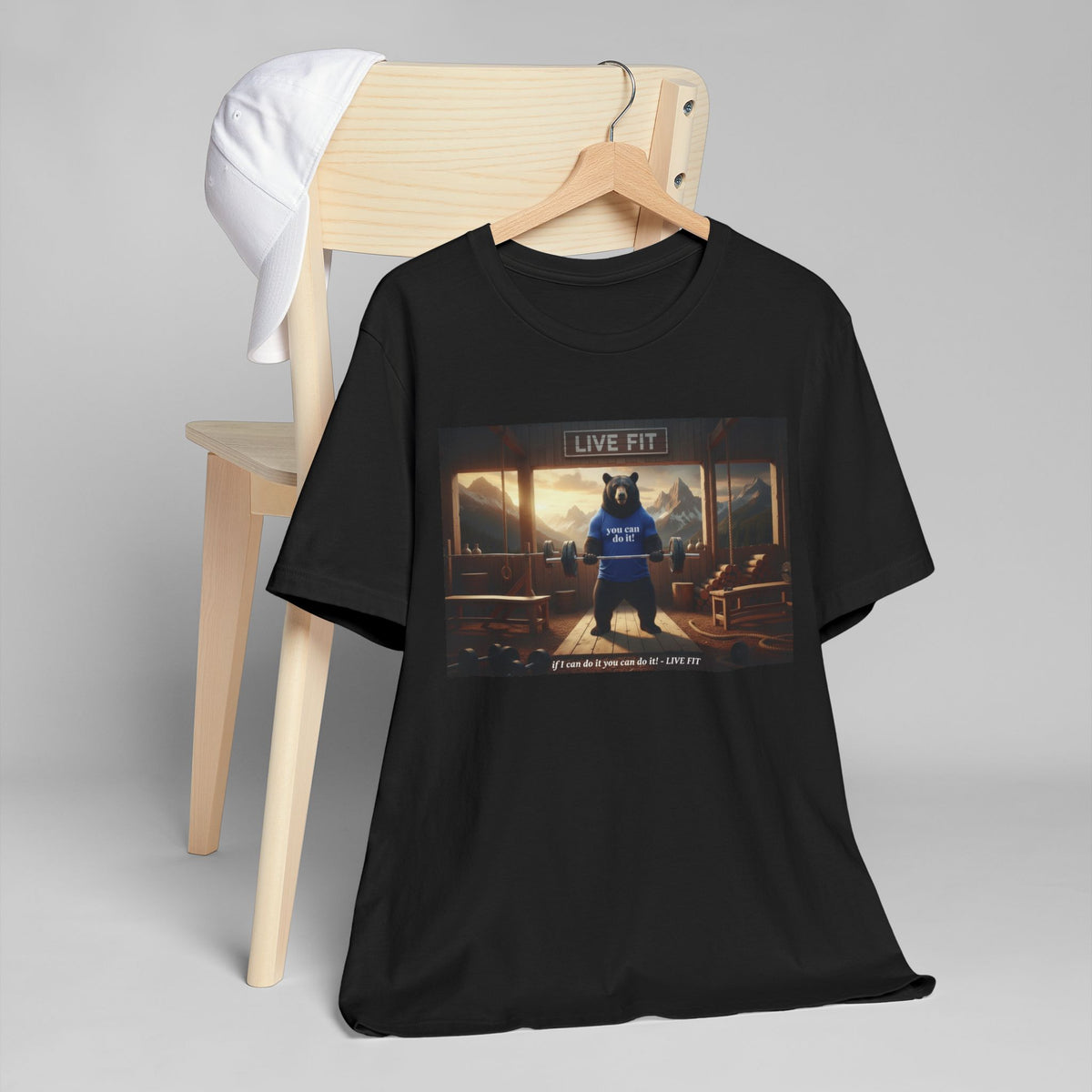 LIVE FIT Bear Graphic Tee - Motivational Gym Workout T-Shirt - Unisex Fitness Apparel