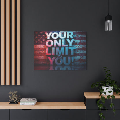 Your Only Limit Is You Canvas Wall Art - Motivational Vintage Flag Decor