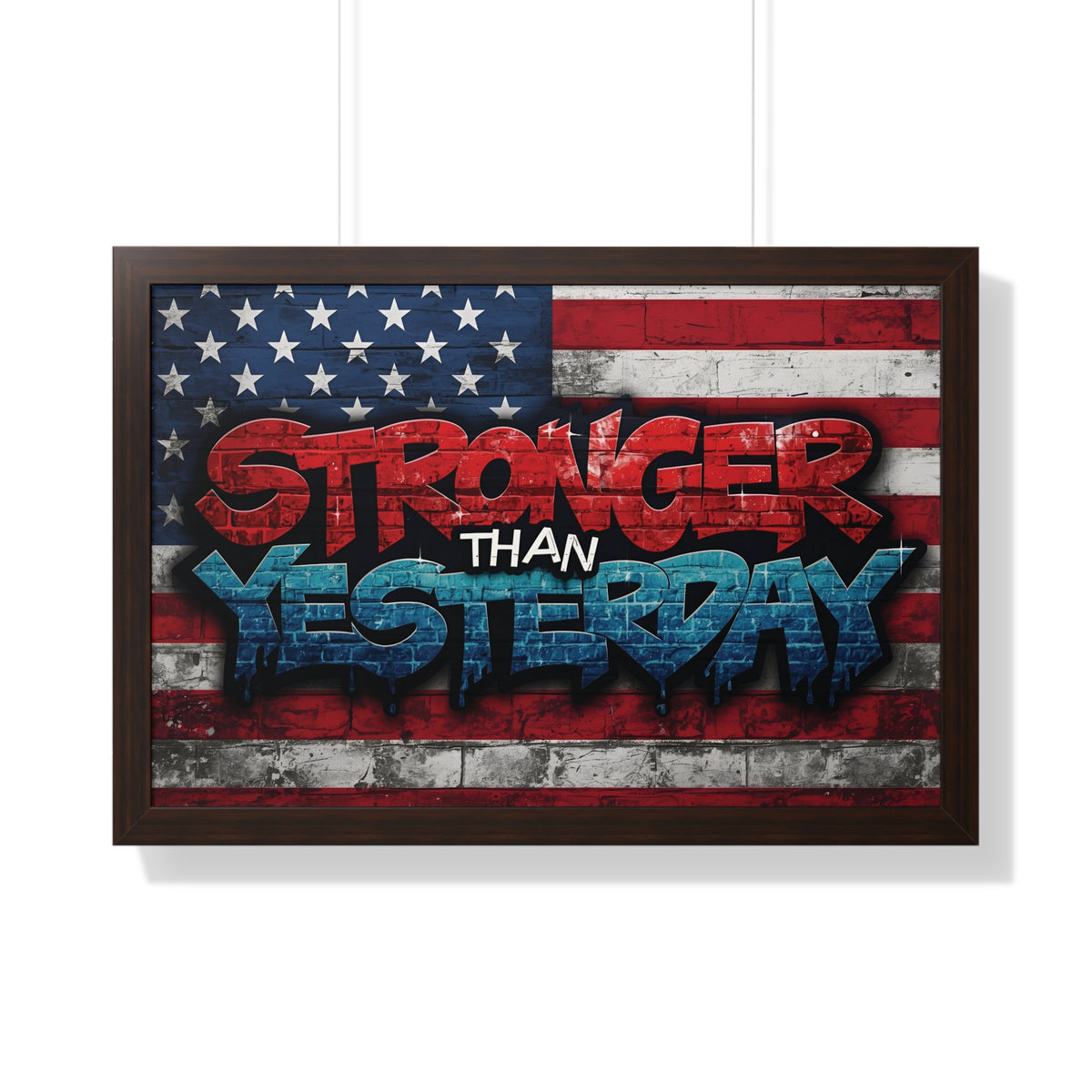 Patriotic Stronger Than Yesterday - Red White Blue - Wall Art Print, Framed Horizontal Poster, Inspirational Home Decor, Gift for Veterans, Americana Decor, Motivational Art