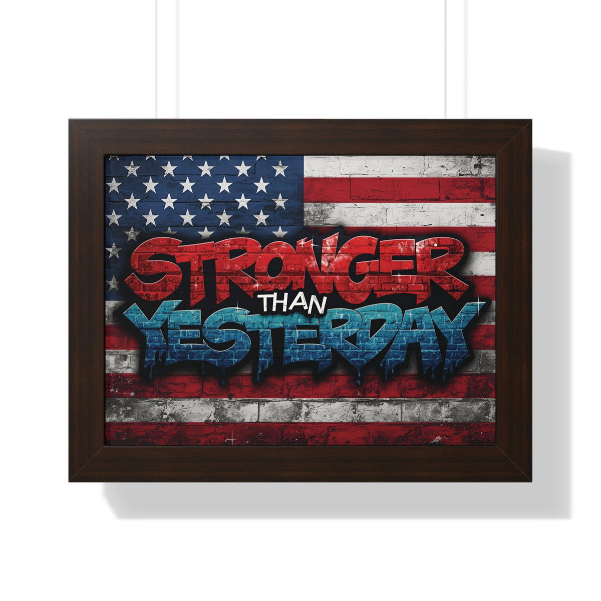 Patriotic Stronger Than Yesterday - Red White Blue - Wall Art Print, Framed Horizontal Poster, Inspirational Home Decor, Gift for Veterans, Americana Decor, Motivational Art