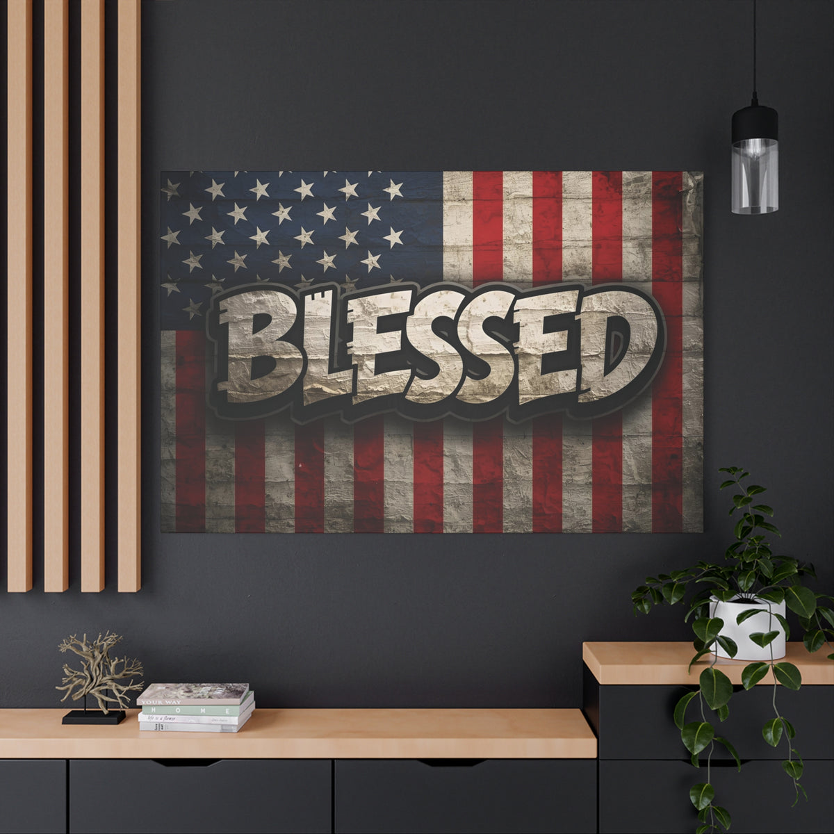 Blessed Vintage American Flag Canvas Wall Art - Patriotic Home Decor