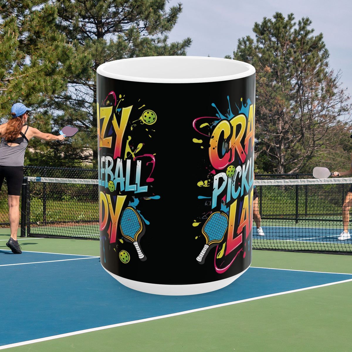 Crazy Pickleball Lady Mug - Colorful Design - 11oz/15oz - Funny Pickleball Gift