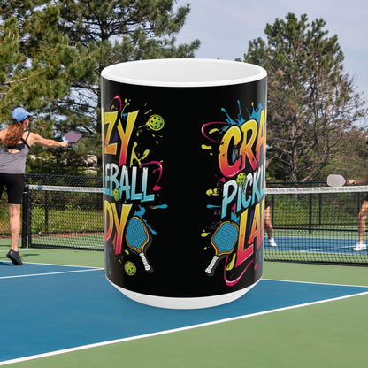 Crazy Pickleball Lady Mug - Colorful Design - 11oz/15oz - Funny Pickleball Gift