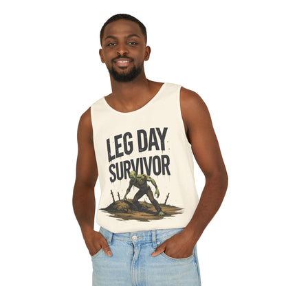 Leg Day Survivor! - Garment-Dyed Tank Top - Funny Gym Tank - Unisex Fitness Apparel - XS-3XL