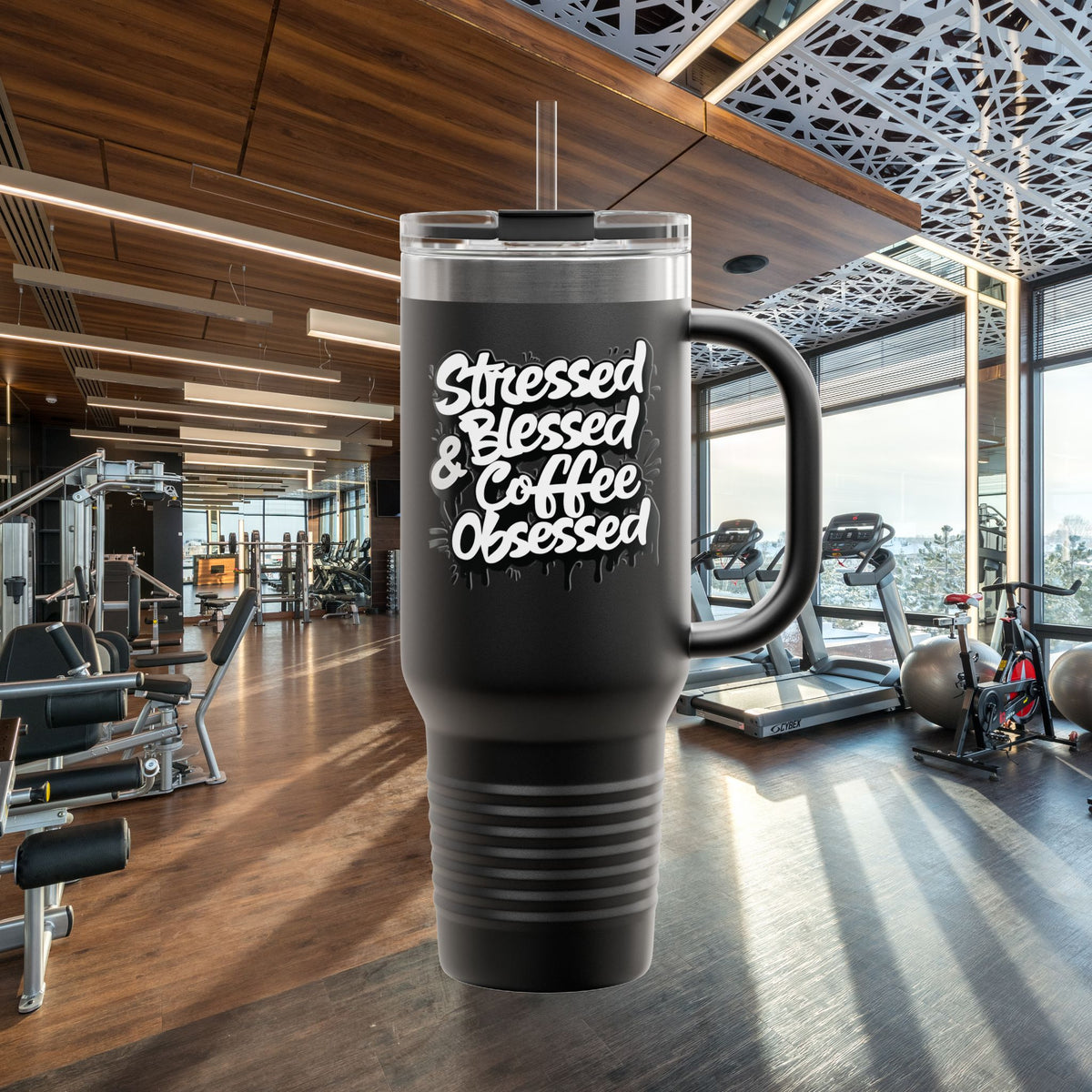 Stressed Blessed & Coffee Obsessed 40oz Travel Mug - Insulated - 7 Colors