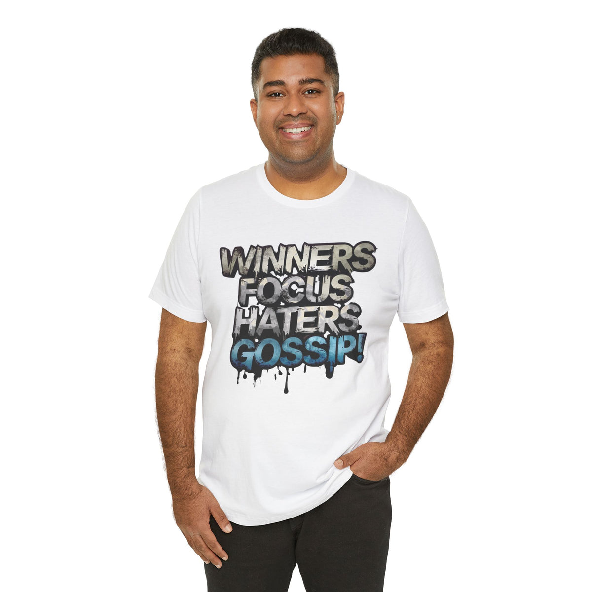 Winners Focus Haters Gossip - Motivational T-Shirt - Bold Graphic Tee - Unisex XS-4XL