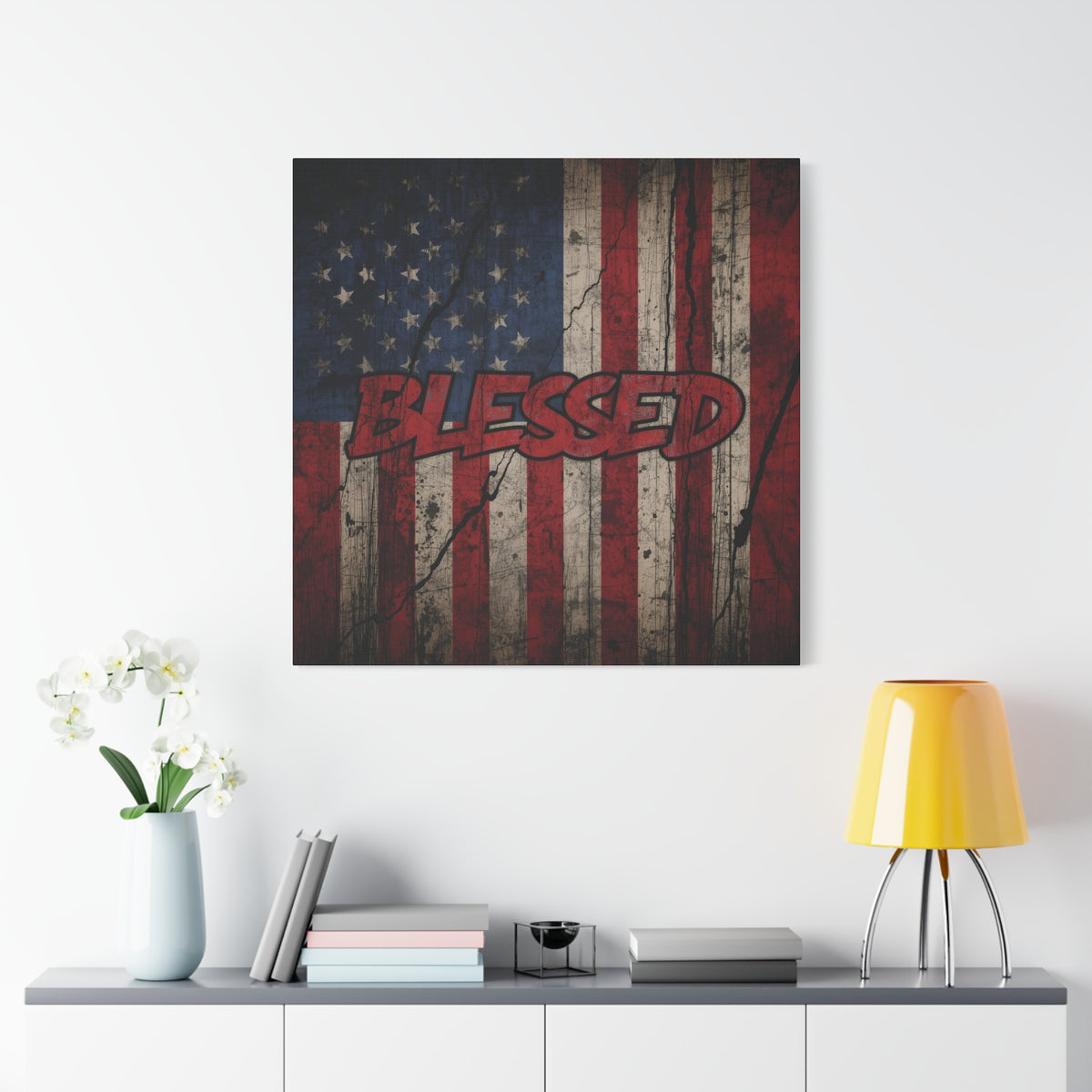 Blessed Canvas Wall Art - Vintage American Flag - Gallery Wrapped - Patriotic Americana Decor - Rustic Flag Art - 35 Sizes