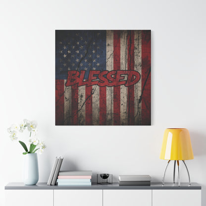 Blessed Canvas Wall Art - Vintage American Flag - Gallery Wrapped - Patriotic Americana Decor - Rustic Flag Art - 35 Sizes