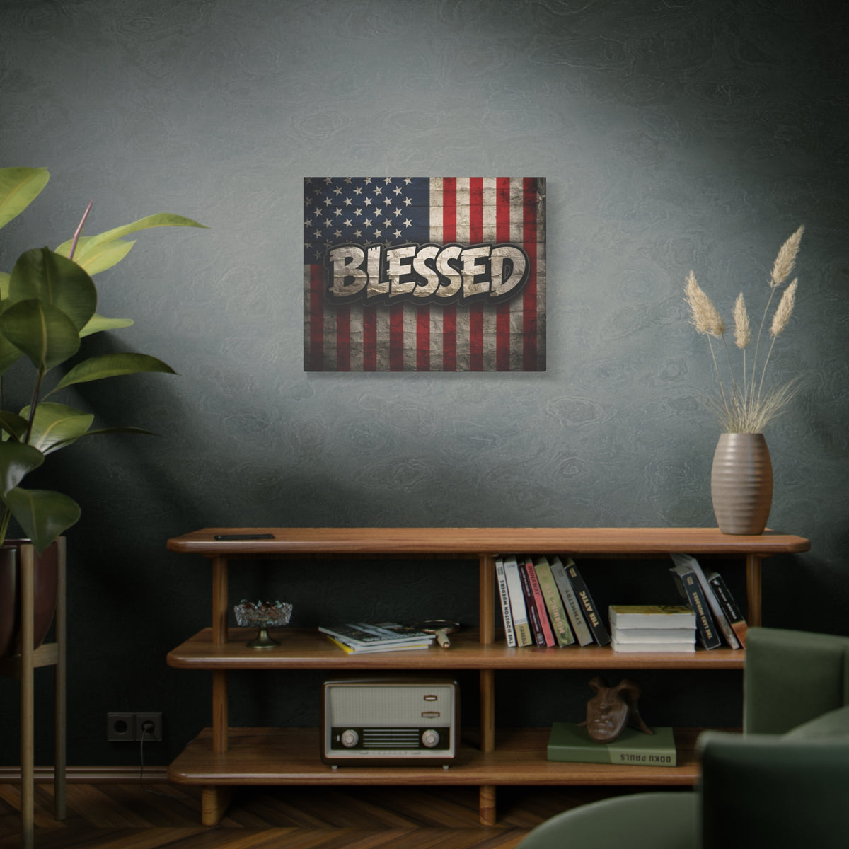 Blessed Vintage American Flag Canvas Wall Art - Patriotic Home Decor