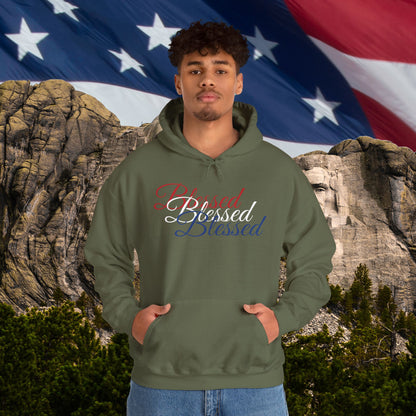 Blessed Hoodie - Patriotic Red White Blue - Unisex Pullover - Front & Back Print - S-5XL