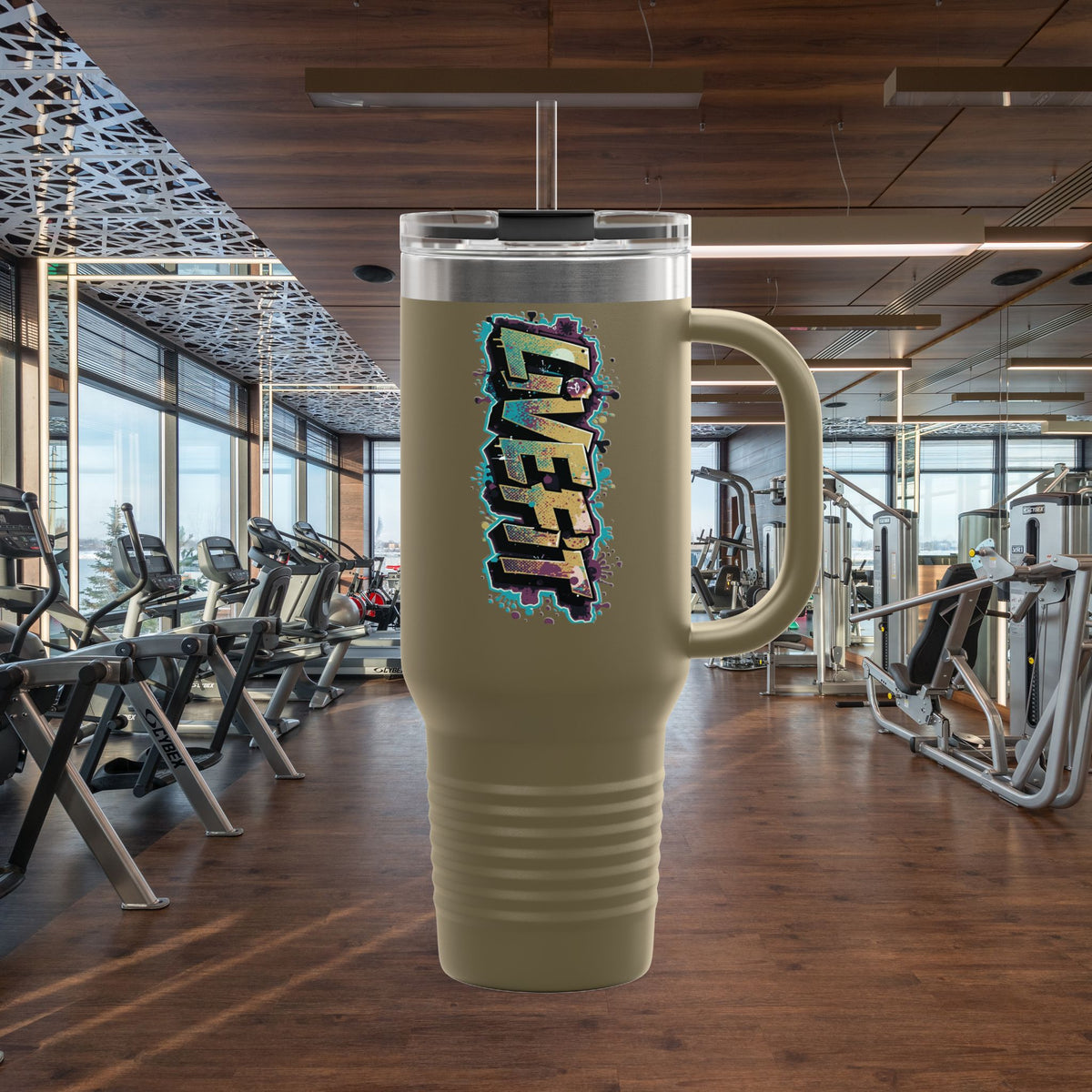Insulated Travel Mug - Live Fit - 40oz Fitness Water Bottle - Gym Coffee Cup - Durable Travel Tumbler - Motivational Drinkware
