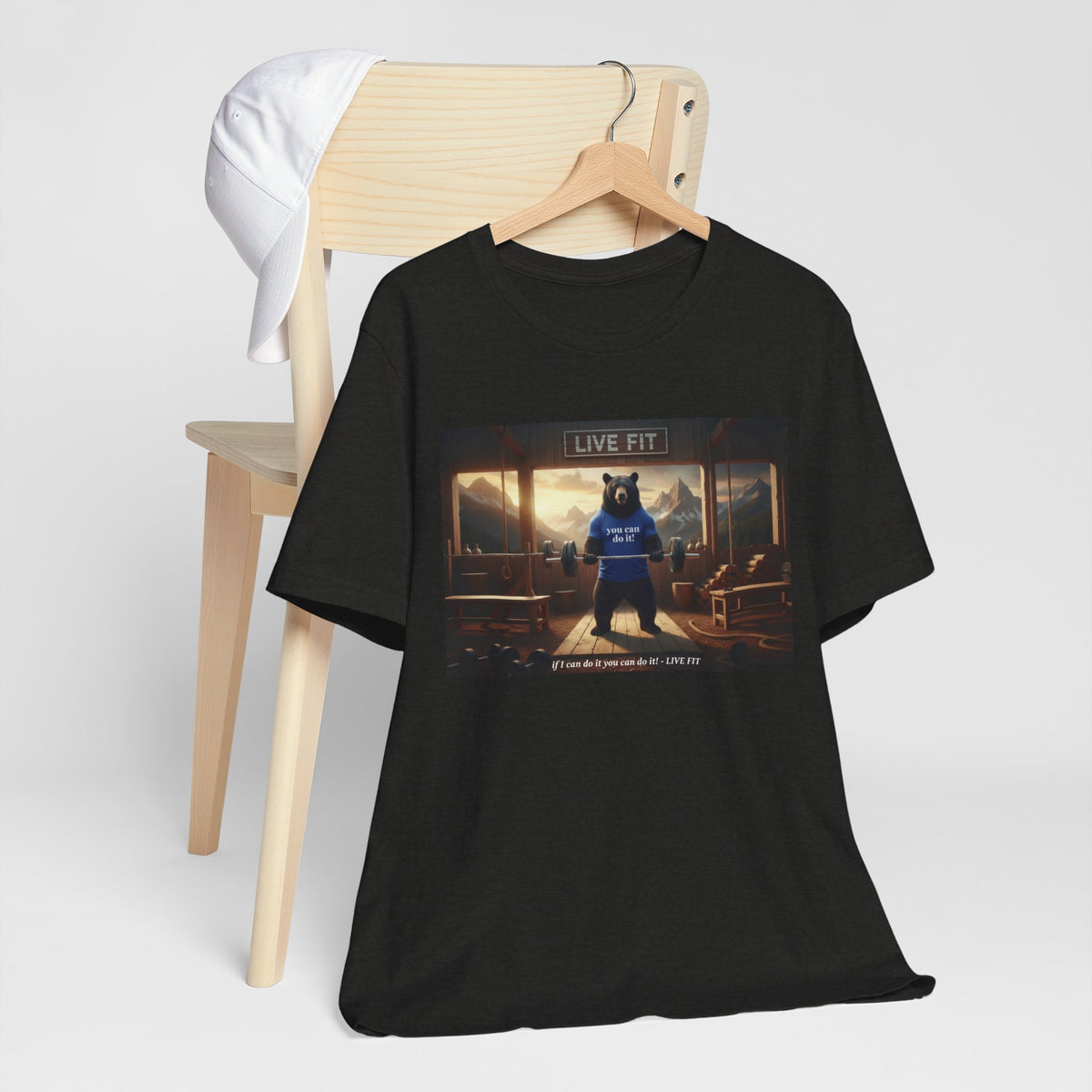 LIVE FIT Bear Graphic Tee - Motivational Gym Workout T-Shirt - Unisex Fitness Apparel