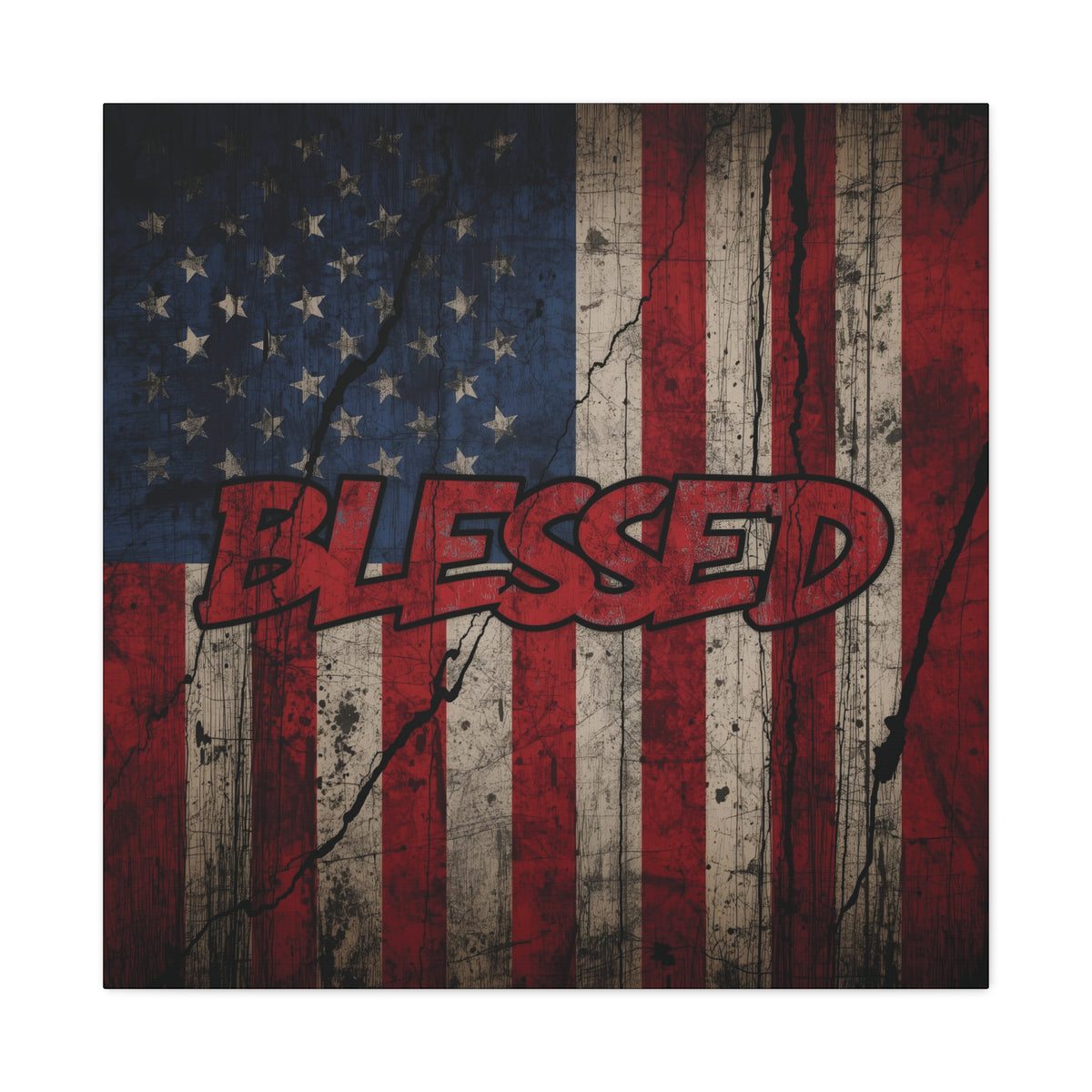 Blessed Canvas Wall Art - Vintage American Flag - Gallery Wrapped - Patriotic Americana Decor - Rustic Flag Art - 35 Sizes