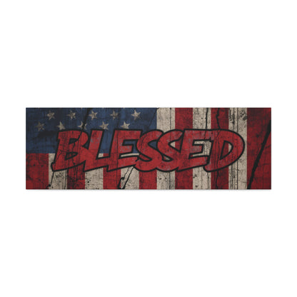 Blessed Canvas Wall Art - Vintage American Flag - Gallery Wrapped - Patriotic Americana Decor - Rustic Flag Art - 35 Sizes