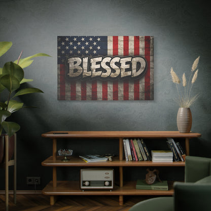 Blessed Vintage American Flag Canvas Wall Art - Patriotic Home Decor