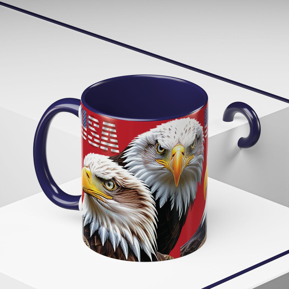 Patriotic Bald Eagle Accent Mug - Red White & Blue - 11oz/15oz - 4 Colors