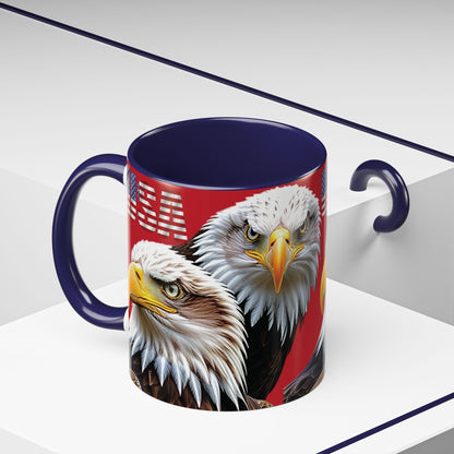 Patriotic Bald Eagle Accent Mug - Red White & Blue - 11oz/15oz - 4 Colors