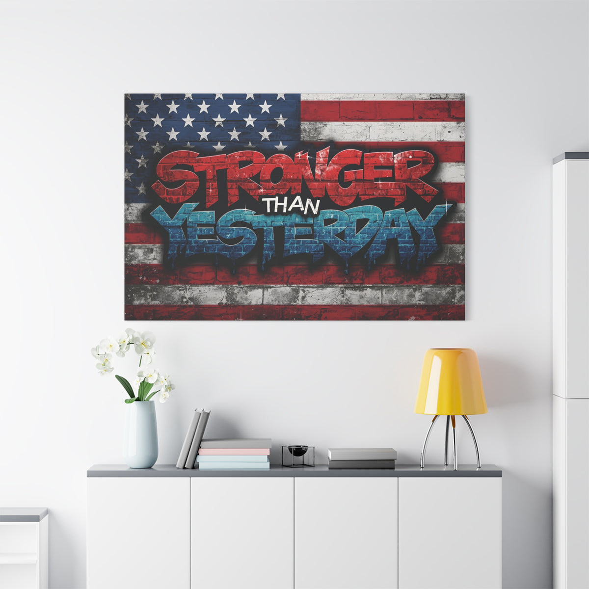 Stronger Than Yesterday Canvas Wall Art - Patriotic Fitness Motivation