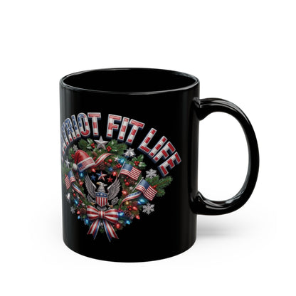 Patriot Fit Life Christmas Coffee Mug - Eagle Wreath with Flags, Lights & Stars Bow | 11oz & 15oz