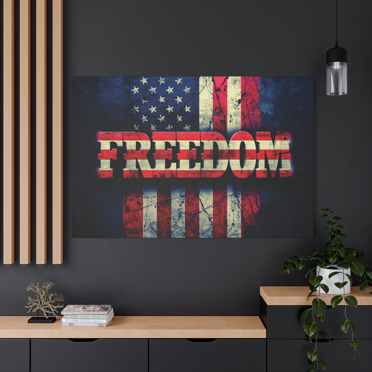 Freedom Canvas Wall Art - Patriotic Vintage American Flag - Gallery Wrapped - Red White Blue - 35 Sizes Available