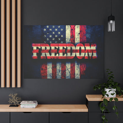 Freedom Canvas Wall Art - Patriotic Vintage American Flag - Gallery Wrapped - Red White Blue - 35 Sizes Available