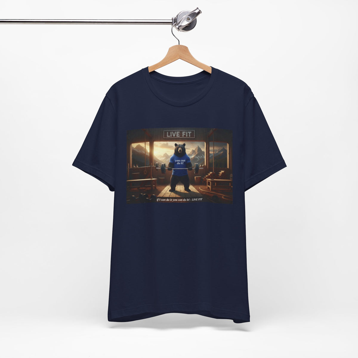LIVE FIT Bear Graphic Tee - Motivational Gym Workout T-Shirt - Unisex Fitness Apparel