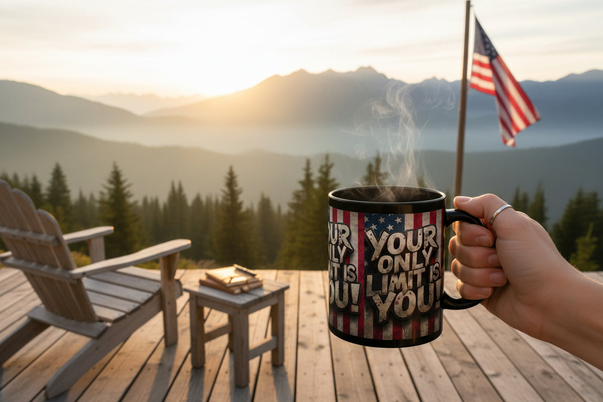 Your Only Limit Is You Black Ceramic Mug - Motivational American Flag