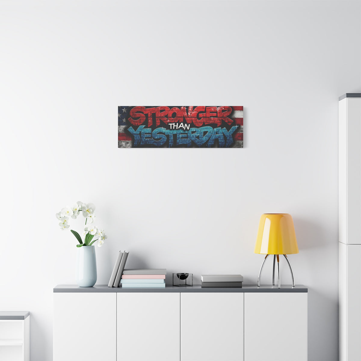 Stronger Than Yesterday Canvas Wall Art - Patriotic Fitness Motivation