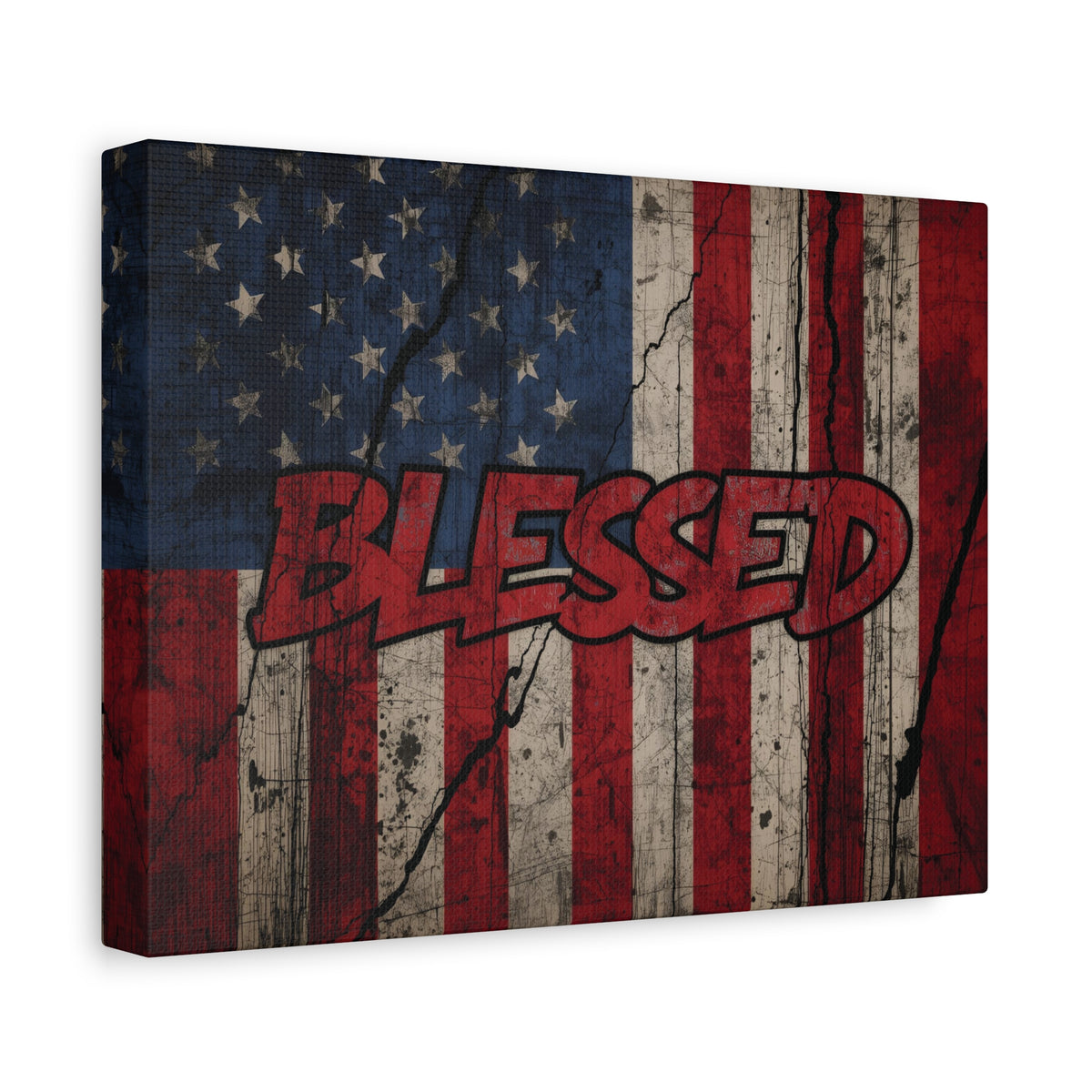 Blessed Canvas Wall Art - Vintage American Flag - Gallery Wrapped - Patriotic Americana Decor - Rustic Flag Art - 35 Sizes