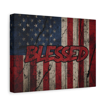 Blessed Canvas Wall Art - Vintage American Flag - Gallery Wrapped - Patriotic Americana Decor - Rustic Flag Art - 35 Sizes
